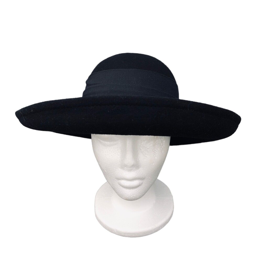 VTG Betmar 80's Wide Brim Black Bowler Style Wool Hat W/Ribbon Band And Bow